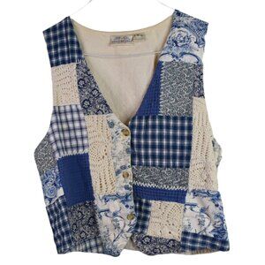 Susan Bristol Vest M Womens Vintage Patchwork Cottagecore Crochet 90s Floral